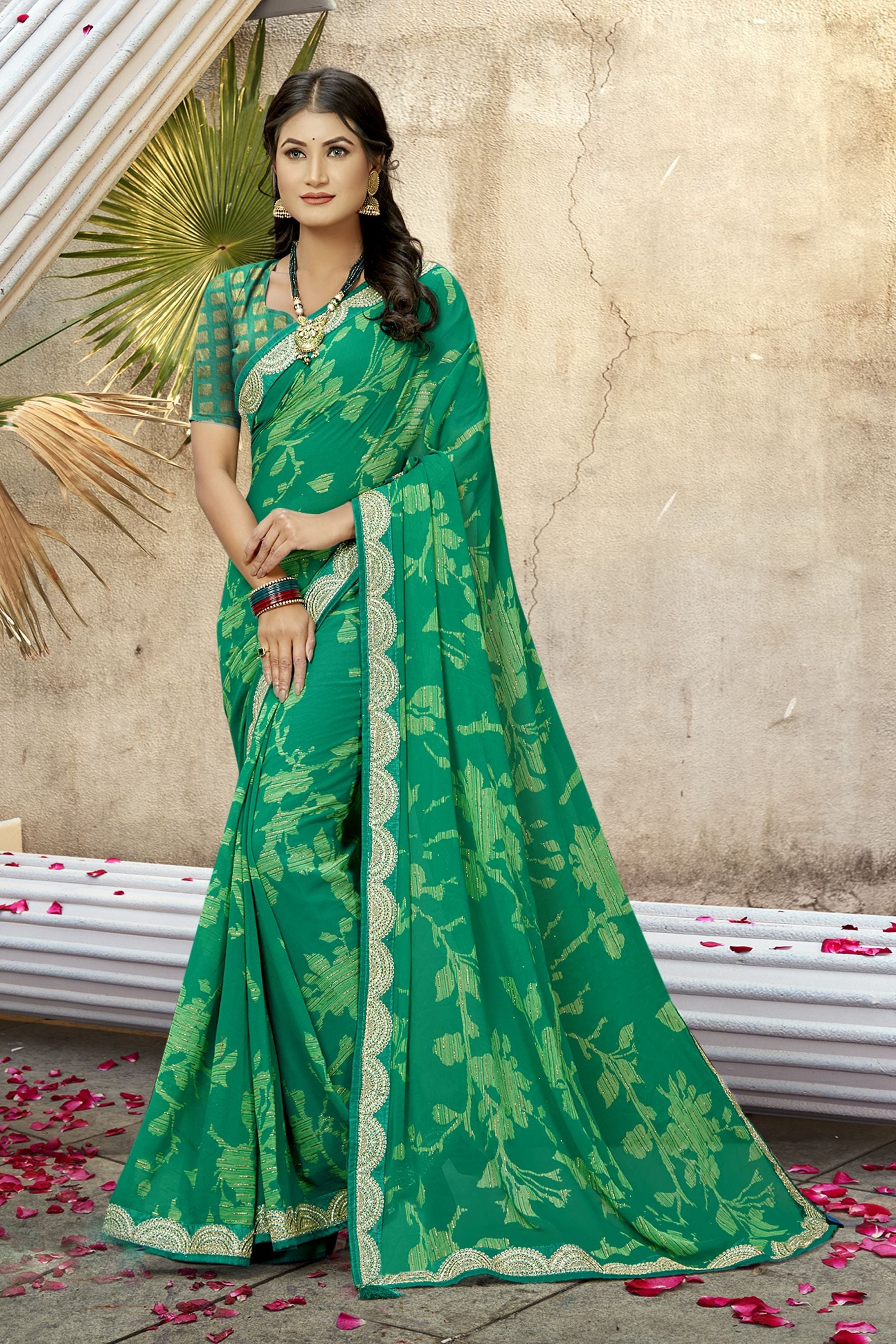 Elegant Green Georgette Art Silk Saree: Perfect for Party & Wedding Wear