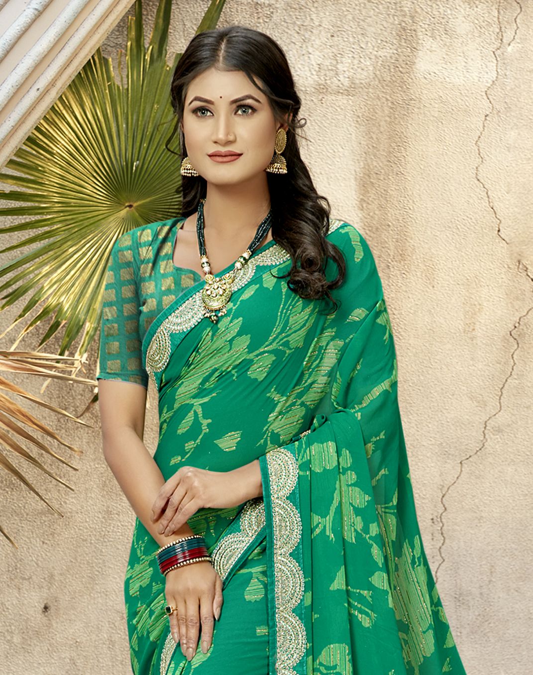 Elegant Green Georgette Art Silk Saree: Perfect for Party & Wedding Wear