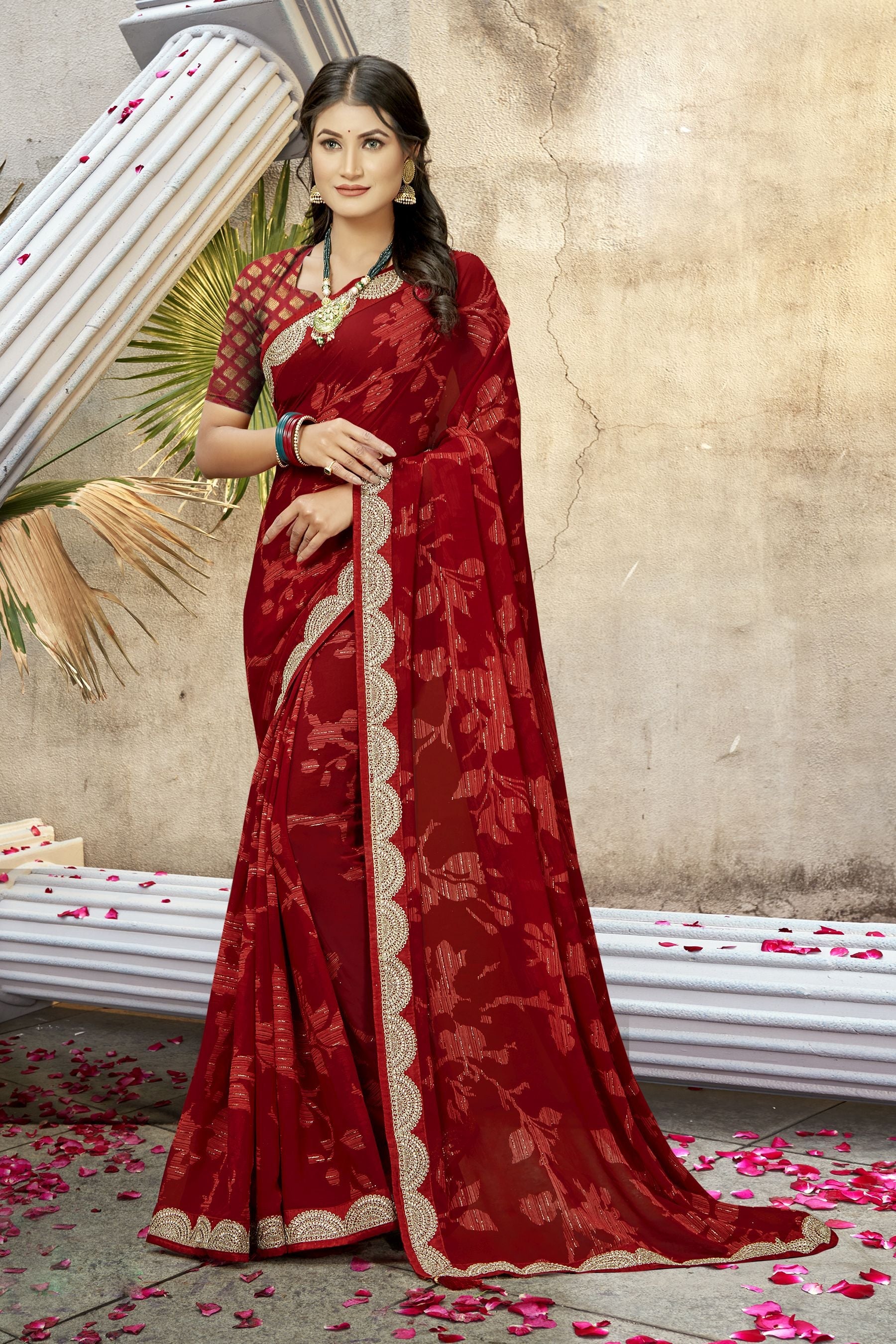 Elegant Red Georgette Art Silk Saree: Perfect for Party & Wedding Wear