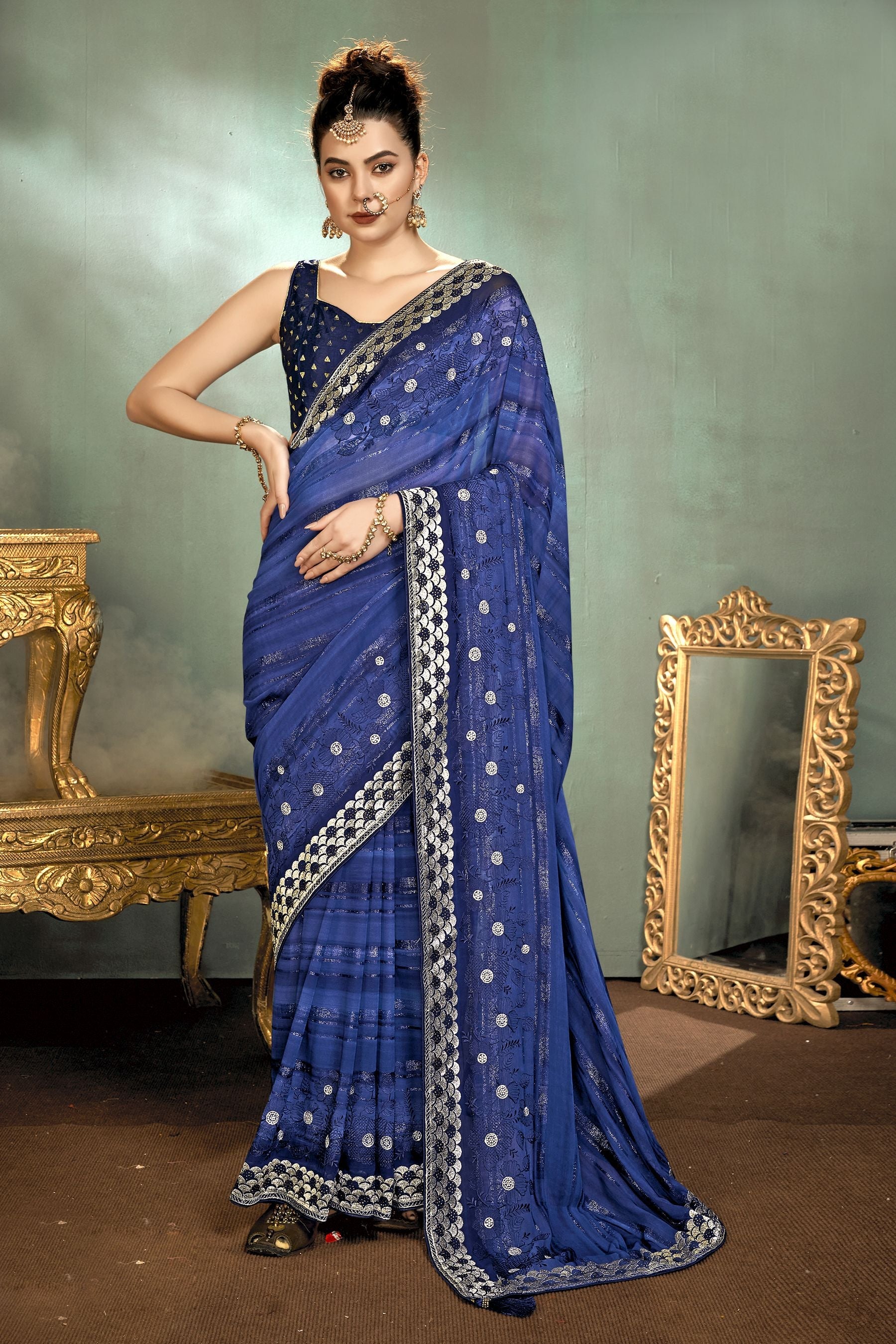 Elegant Blue Georgette Saree: Perfect for Party & Wedding Wear