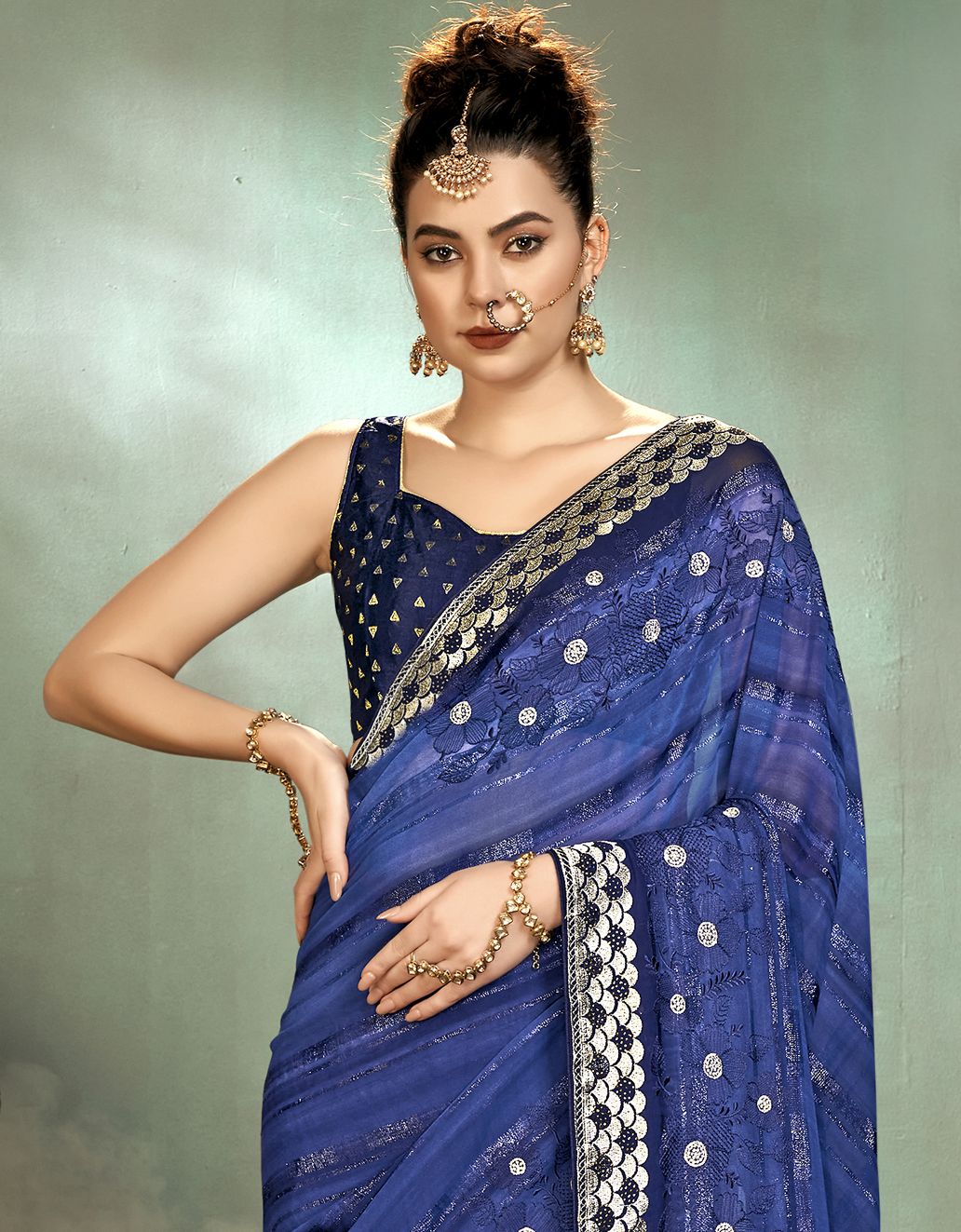 Elegant Blue Georgette Saree: Perfect for Party & Wedding Wear