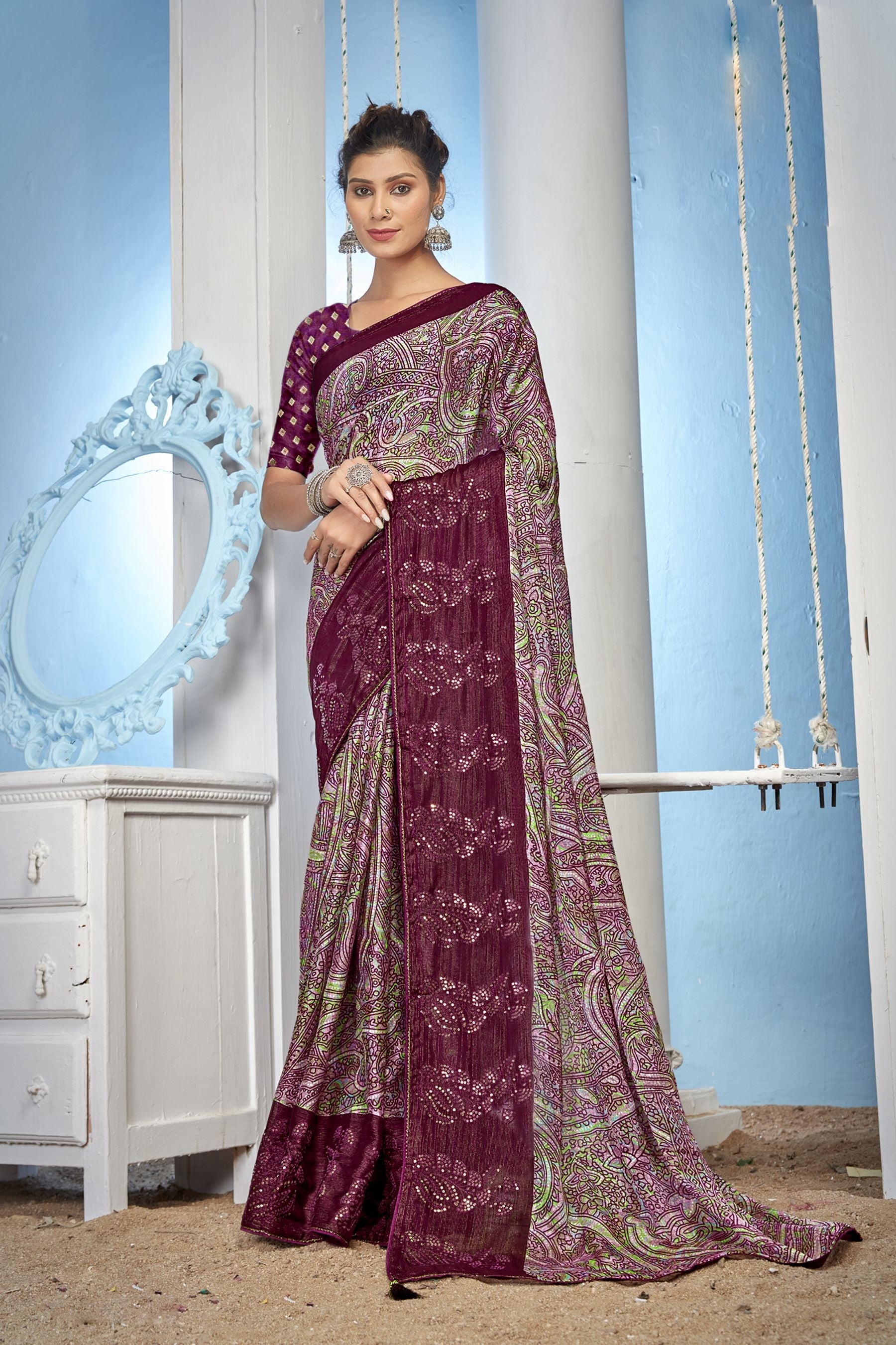 Elegance Redefined: Miss Chiffon Brocade Multi-Color Saree for Party & Wedding Wear