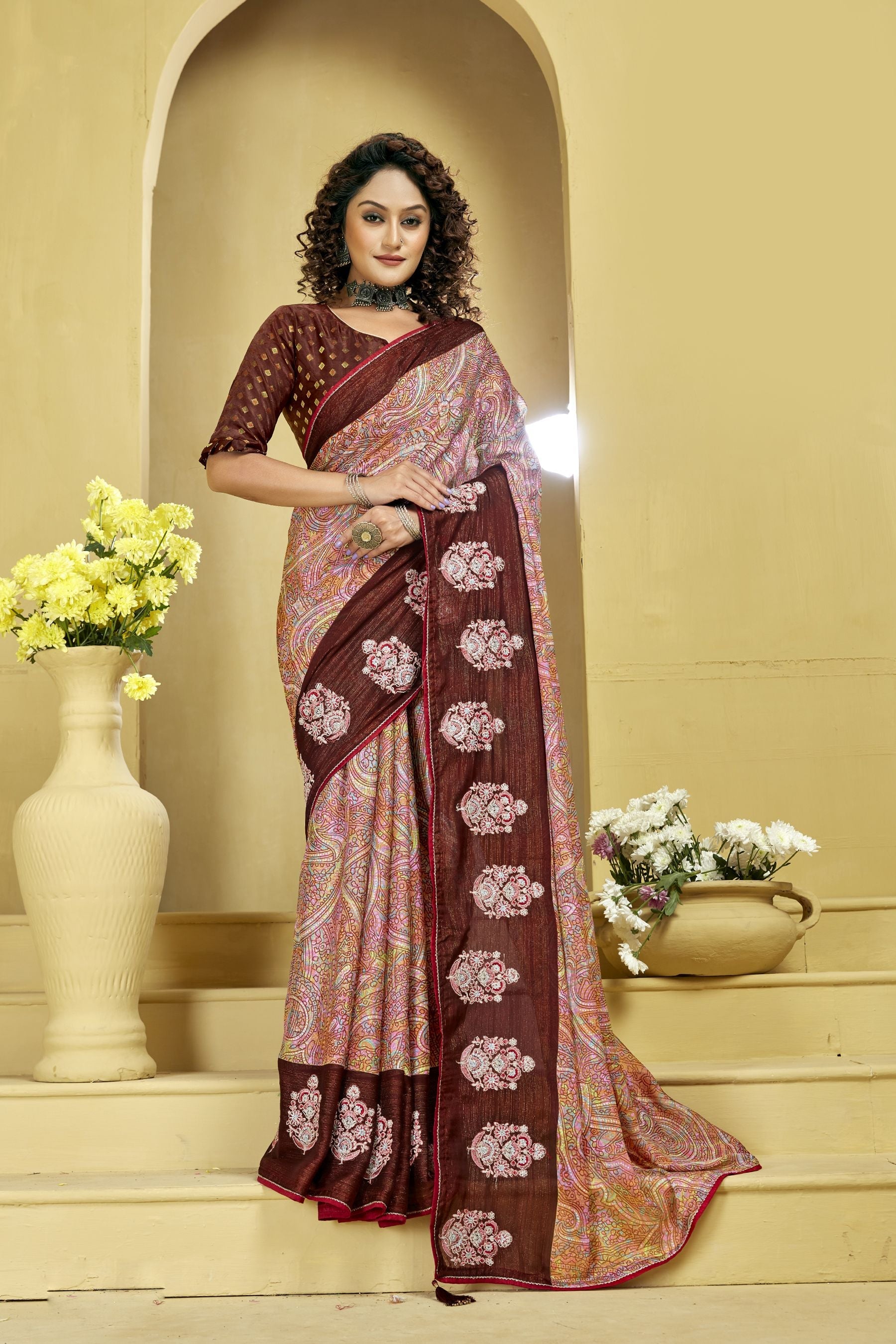 Elegant Maroon Chiffon Art Silk Saree: Perfect for Parties & Weddings