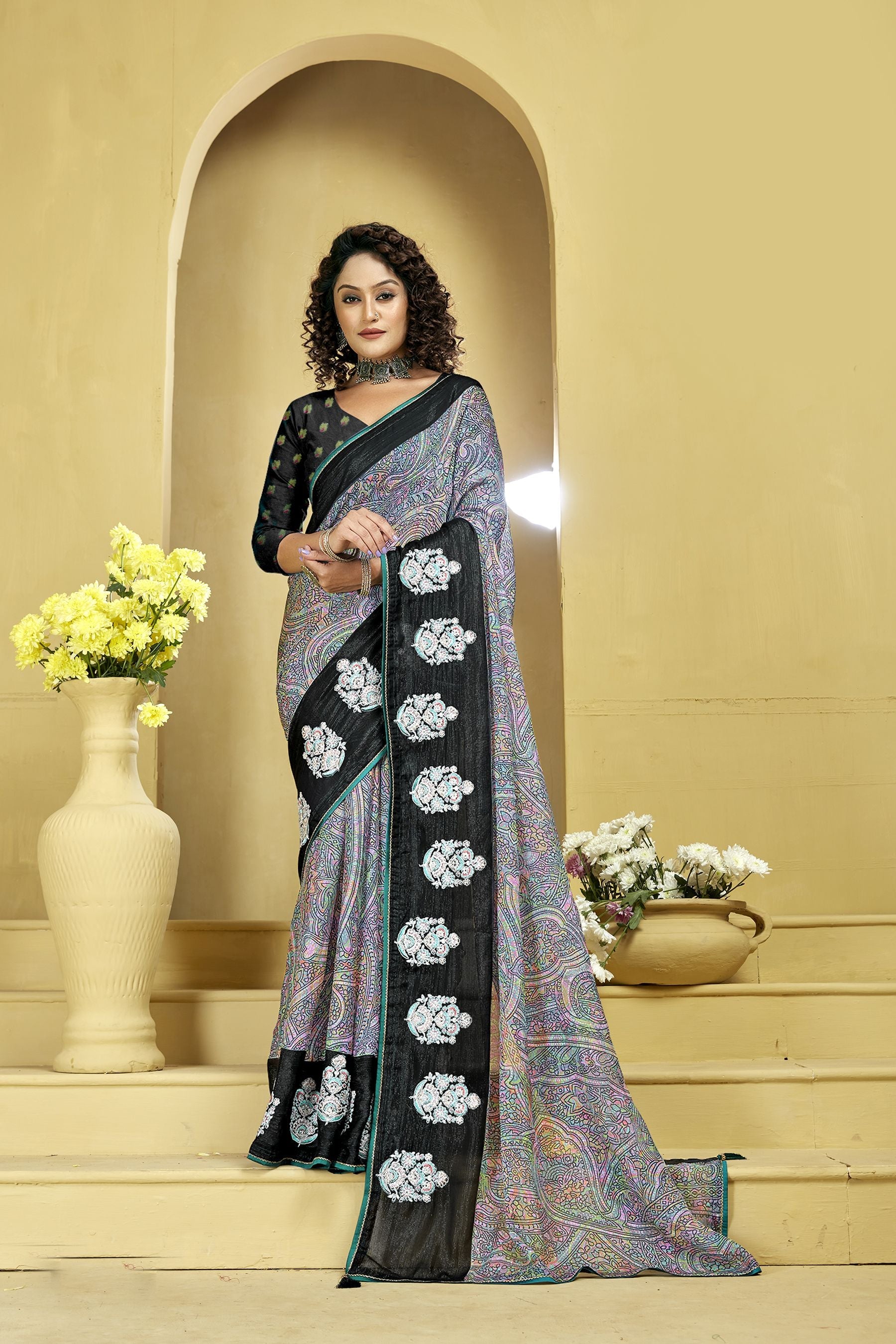 Stunning Multi-Color Chiffon Art Silk Saree: Perfect for Party & Wedding Wear