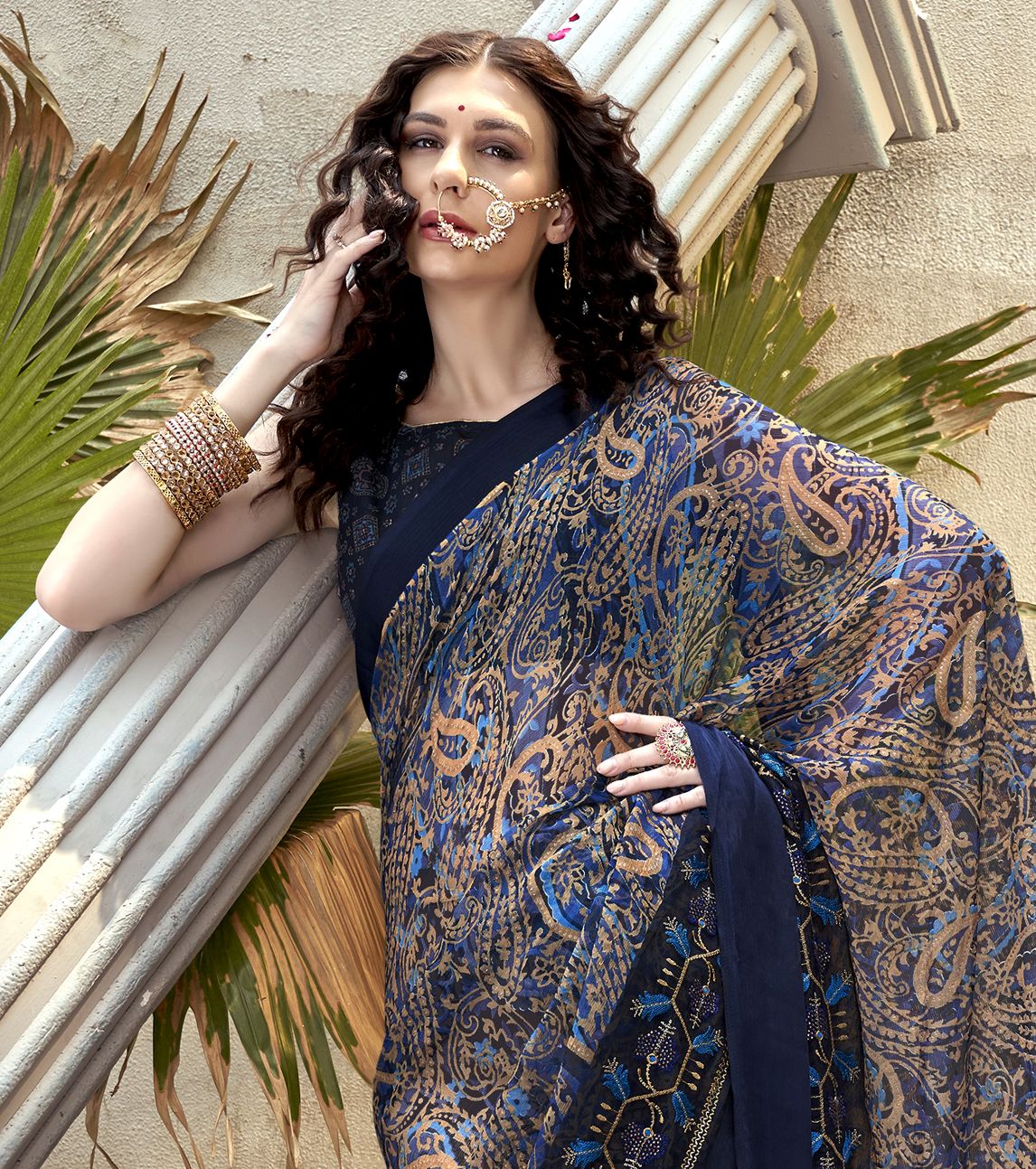 Elegant NavyBlue Chiffon Art Silk Saree for Party & Wedding Wear