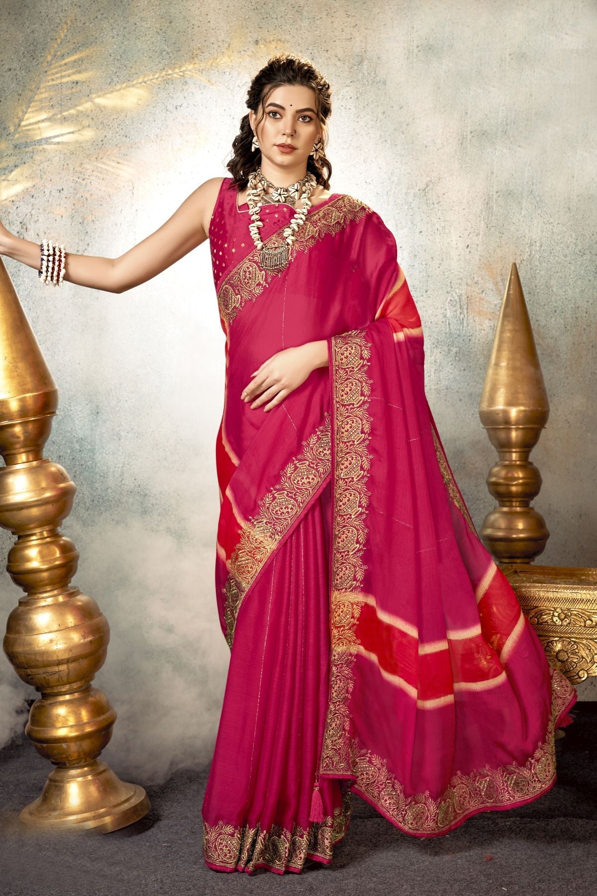 Elegant Pink Chiffon Saree: Perfect for Party & Wedding Wear