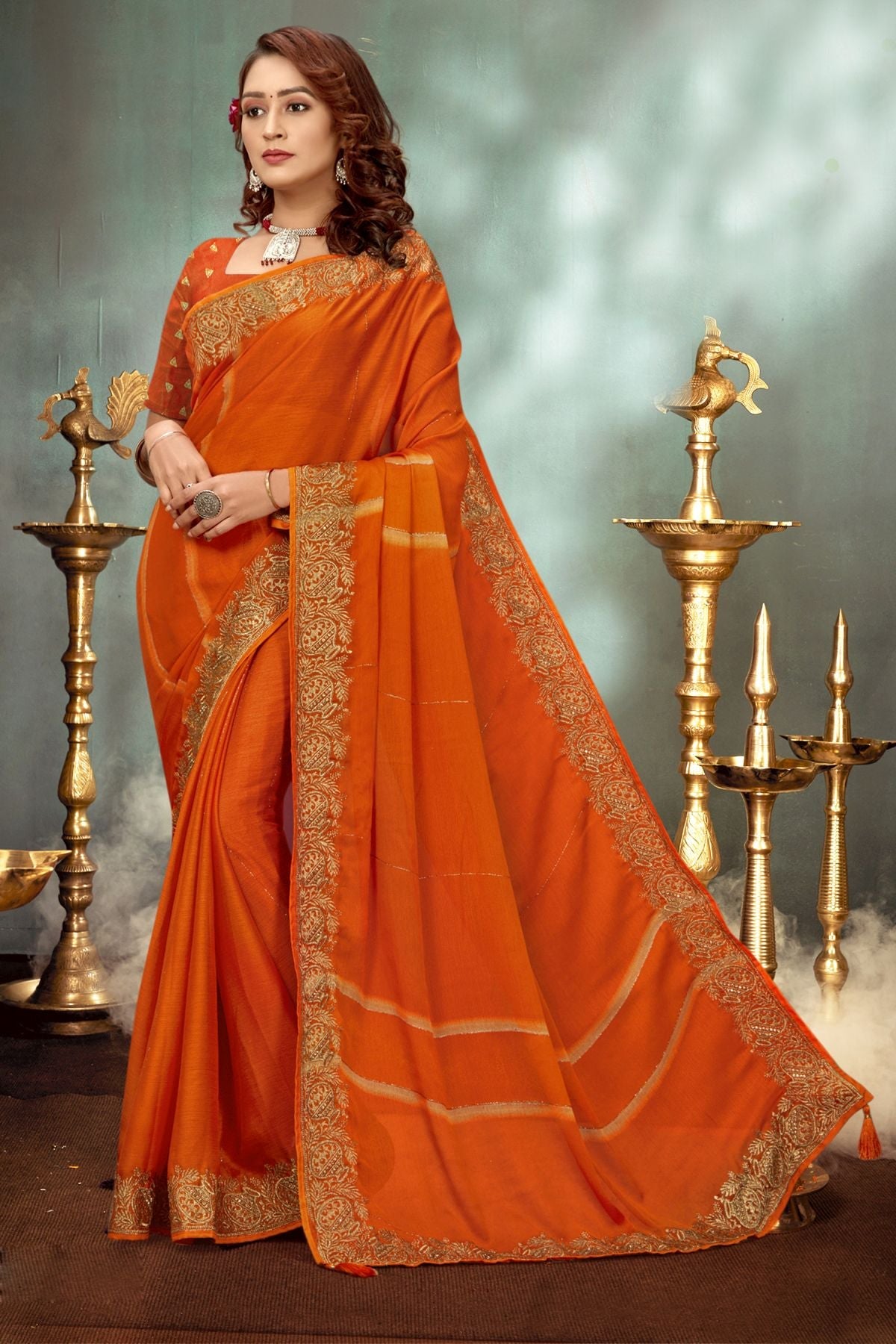 Elegant Orange Chiffon Saree: Perfect for Parties and Weddings