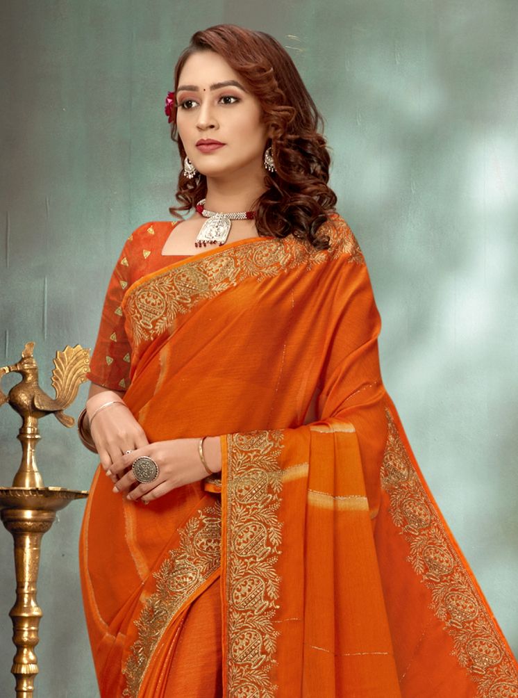 Elegant Orange Chiffon Saree: Perfect for Parties and Weddings