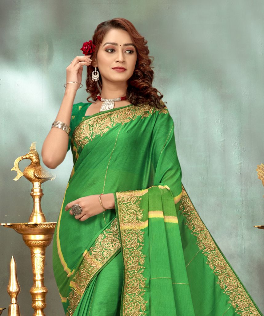 Elegant Green Chiffon Saree: Perfect for Party & Wedding Wear