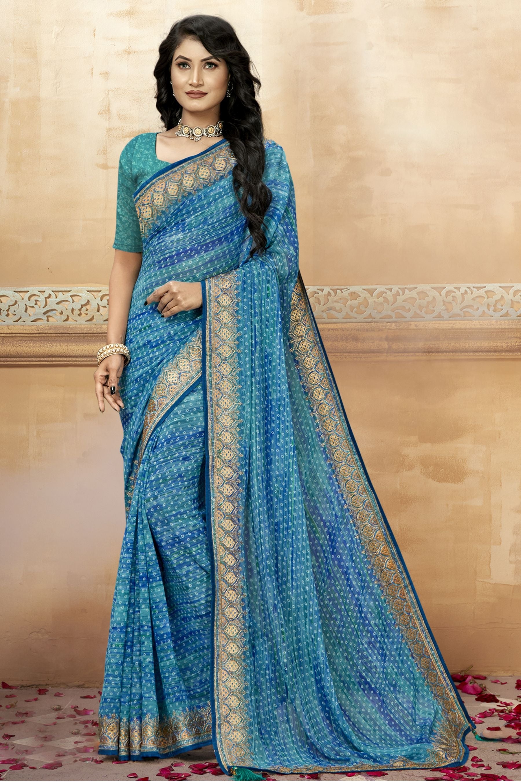 Elegant Turquoise Georgette Soft Silk Saree: Perfect Party & Wedding Wear