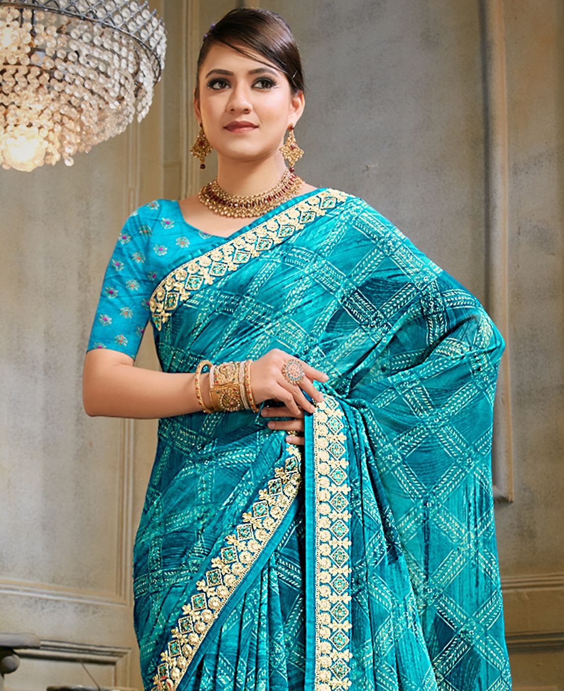 Turquoise Georgette Art Silk Saree: Perfect Party & Wedding Wear