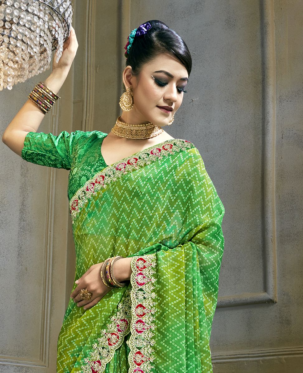 Elegant Green Georgette Art Silk Saree for Party & Wedding Wear