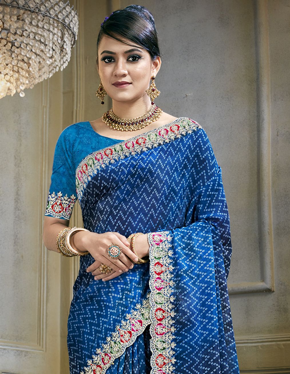 Elegant Blue Georgette Art Silk Saree: Perfect for Parties and Weddings