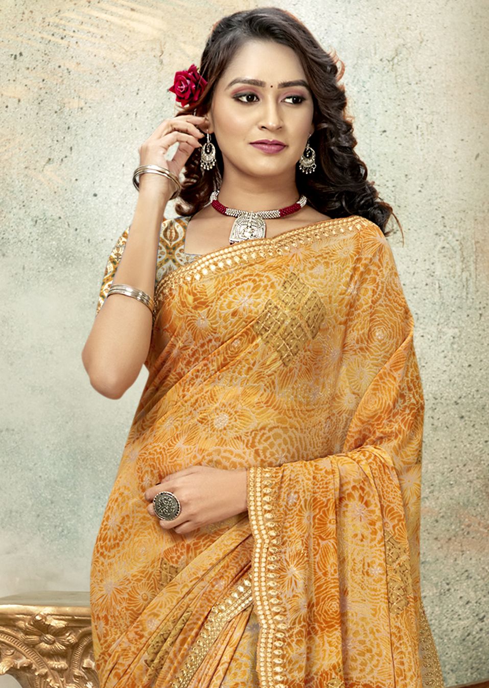 Elegant Orange Georgette Soft Silk Saree for Party & Wedding Wear