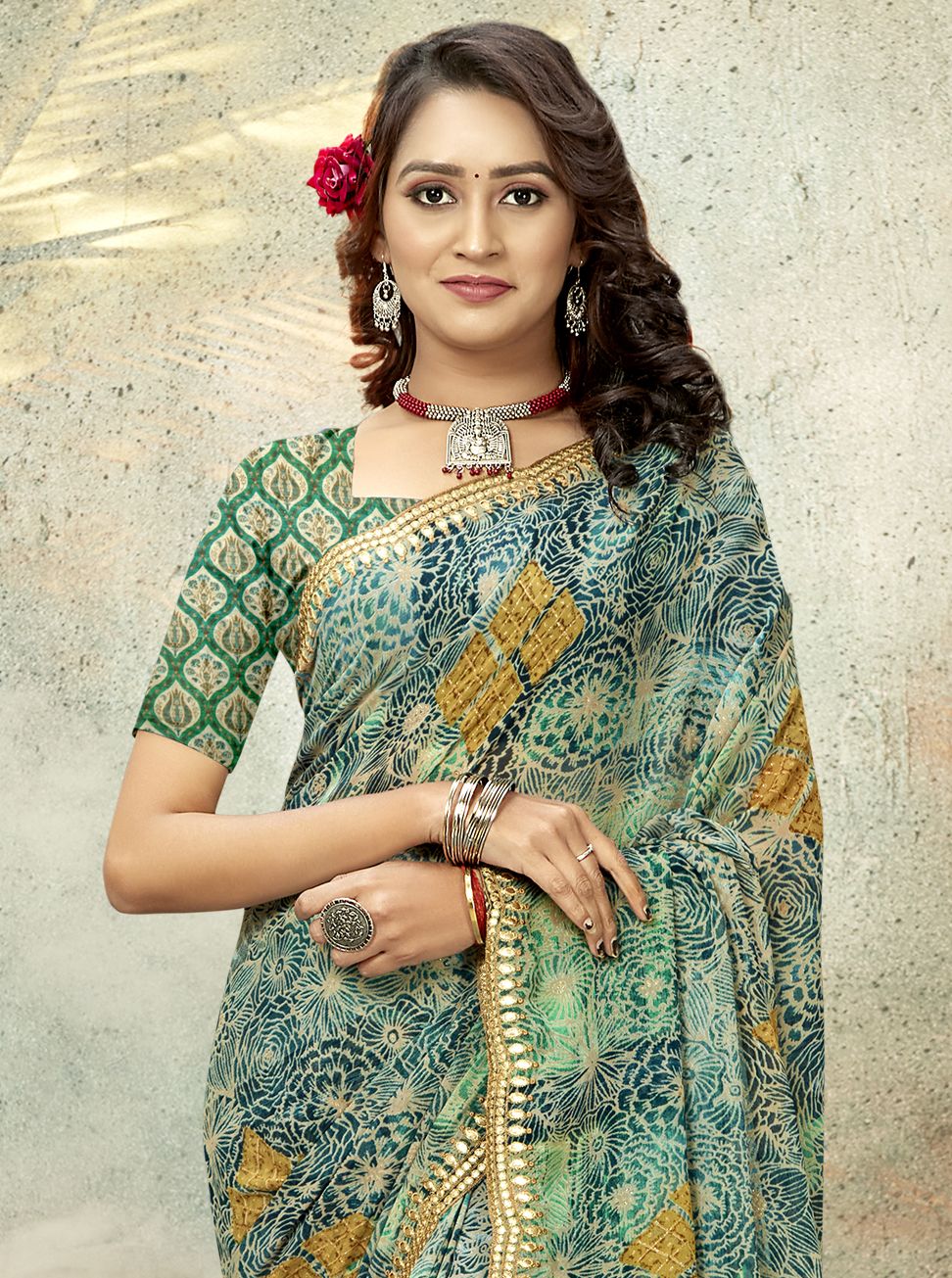 Elegant Teal Georgette Soft Silk Saree for Party & Wedding Wear