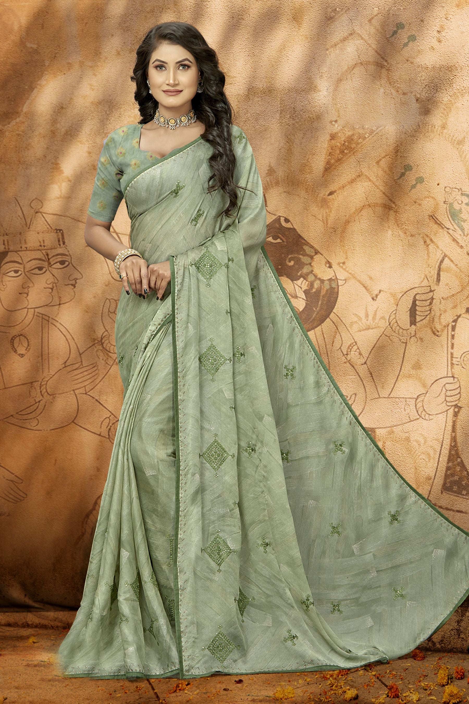 Elegant Green Georgette Art Silk Saree: Perfect for Party & Wedding Wear