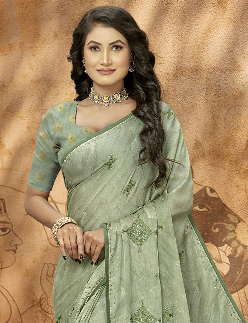 Elegant Green Georgette Art Silk Saree: Perfect for Party & Wedding Wear