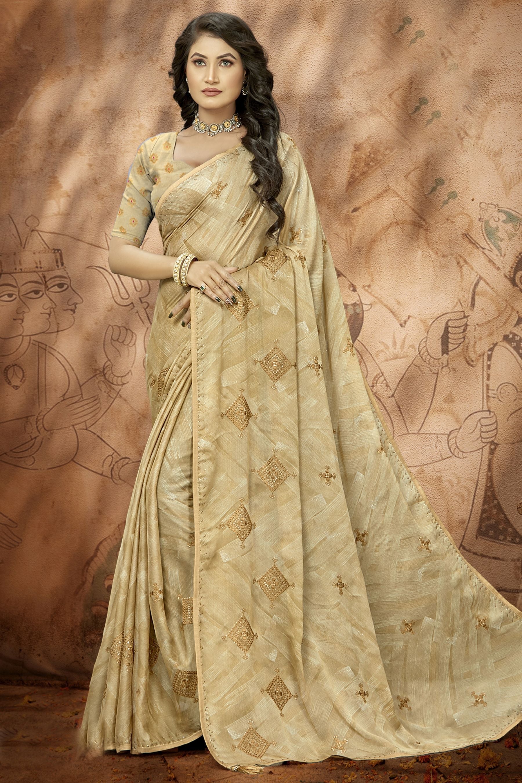 Elegant Beige Georgette Art Silk Saree: Perfect for Parties and Weddings