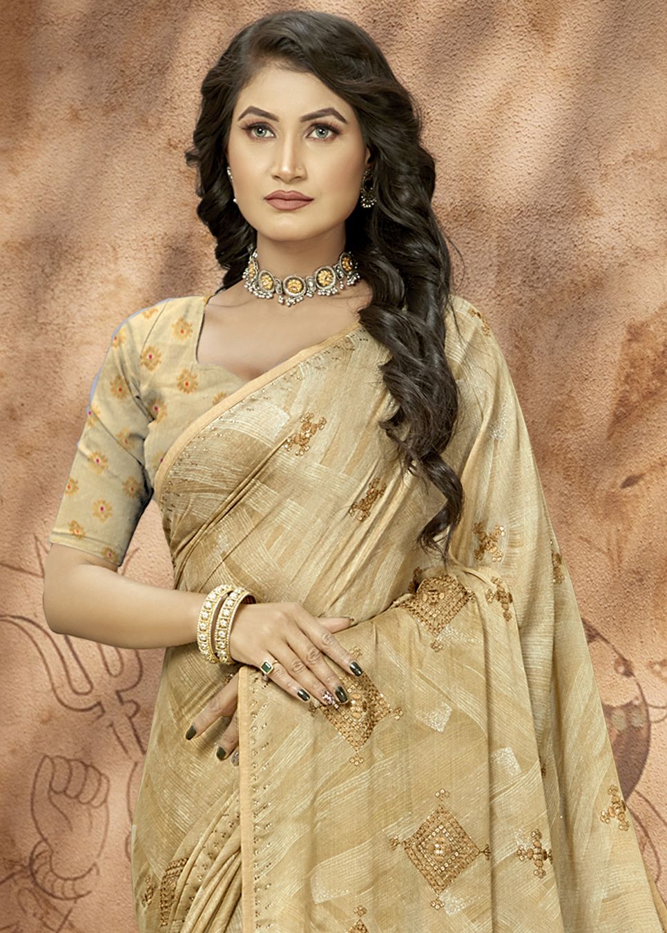 Elegant Beige Georgette Art Silk Saree: Perfect for Parties and Weddings