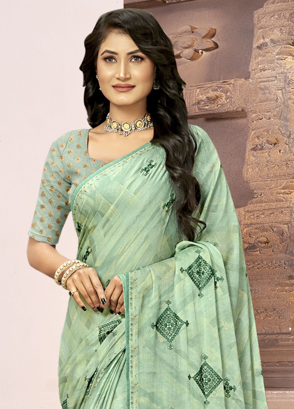 Elegant Green Georgette Art Silk Saree: Perfect for Party & Wedding Wear