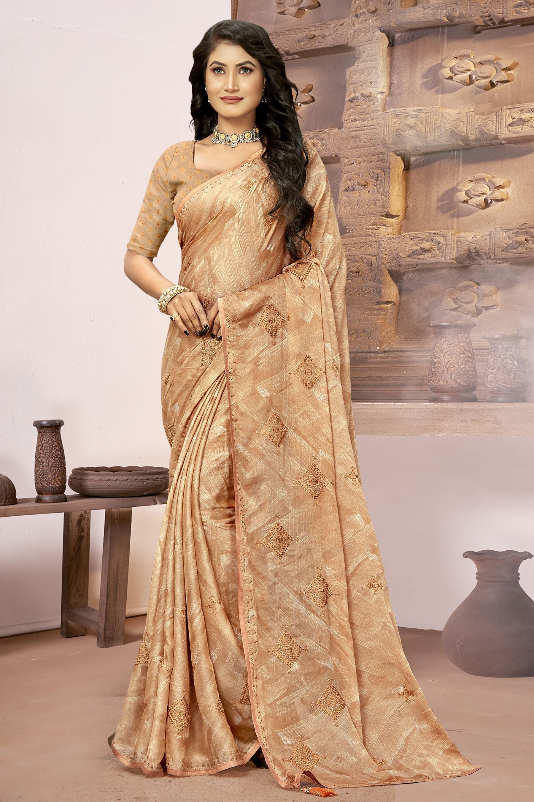 Elegant Orange Georgette Art Silk Saree: Perfect for Party & Wedding Wear