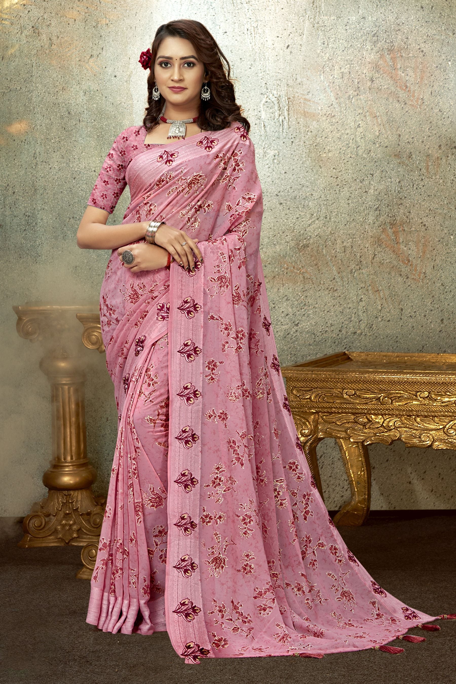 Elegant Peach Georgette Soft Silk Saree for Parties & Weddings