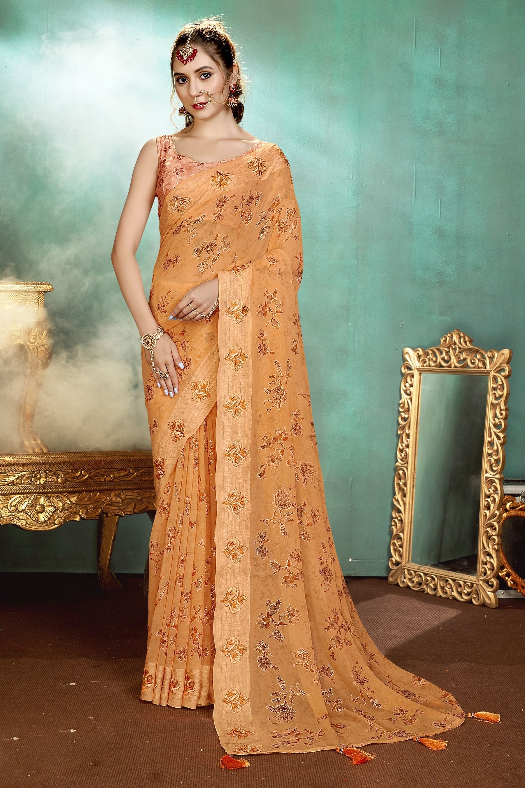 Elegant Orange Georgette Soft Silk Saree: Perfect for Parties & Weddings