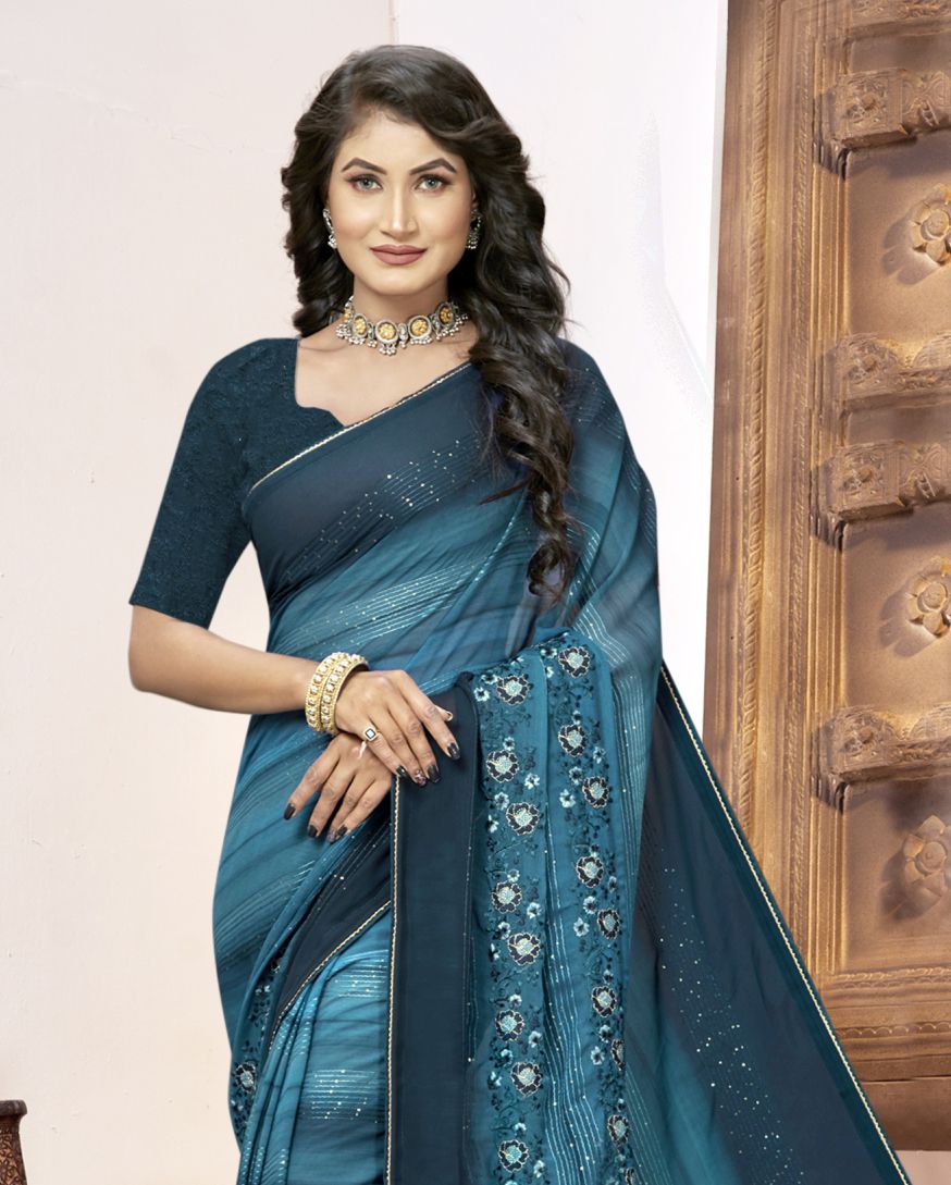 Elegant Blue Georgette Soft Silk Saree: Perfect for Party & Wedding Wear