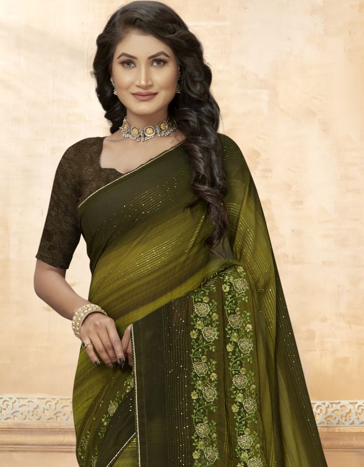 Enchanting Green Georgette & Soft Silk Saree: Perfect for Party & Wedding Wear