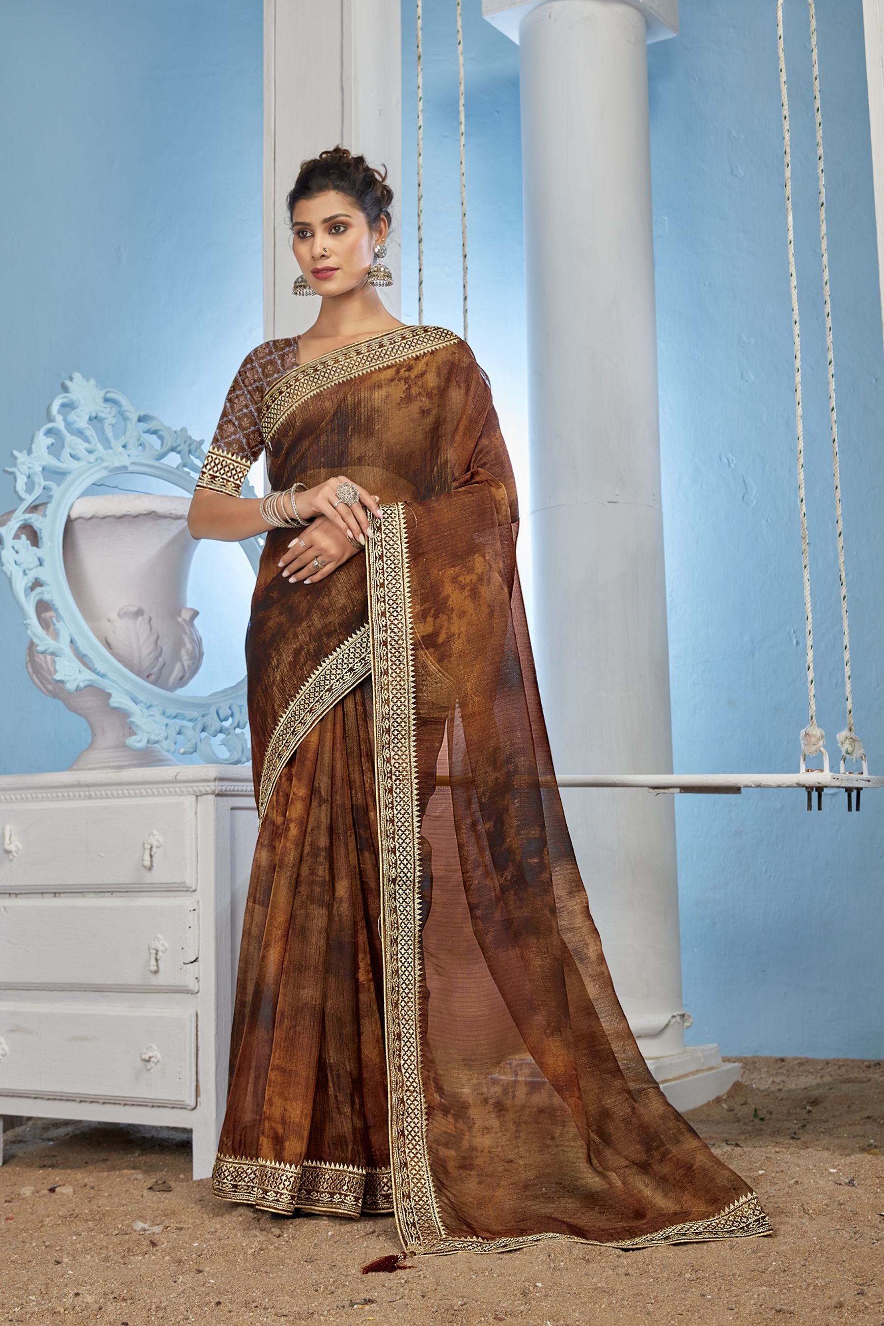 Elegant Maroon Organza Soft Silk Saree: Perfect for Parties and Weddings