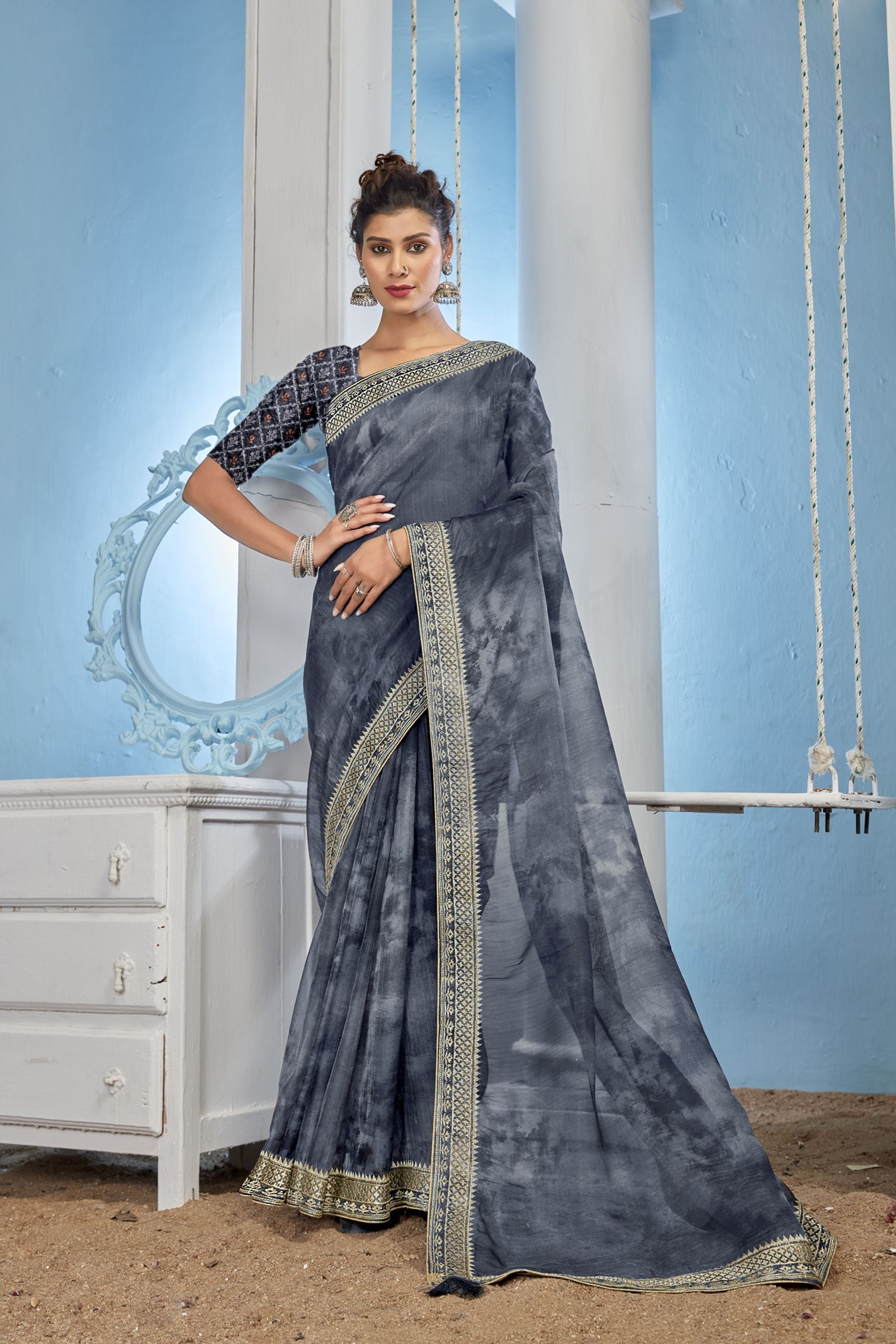 Elegant Black Organza Soft Silk Saree: Perfect for Parties and Weddings