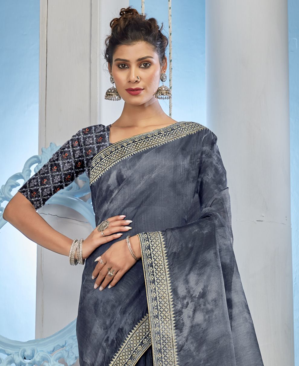 Elegant Black Organza Soft Silk Saree: Perfect for Parties and Weddings