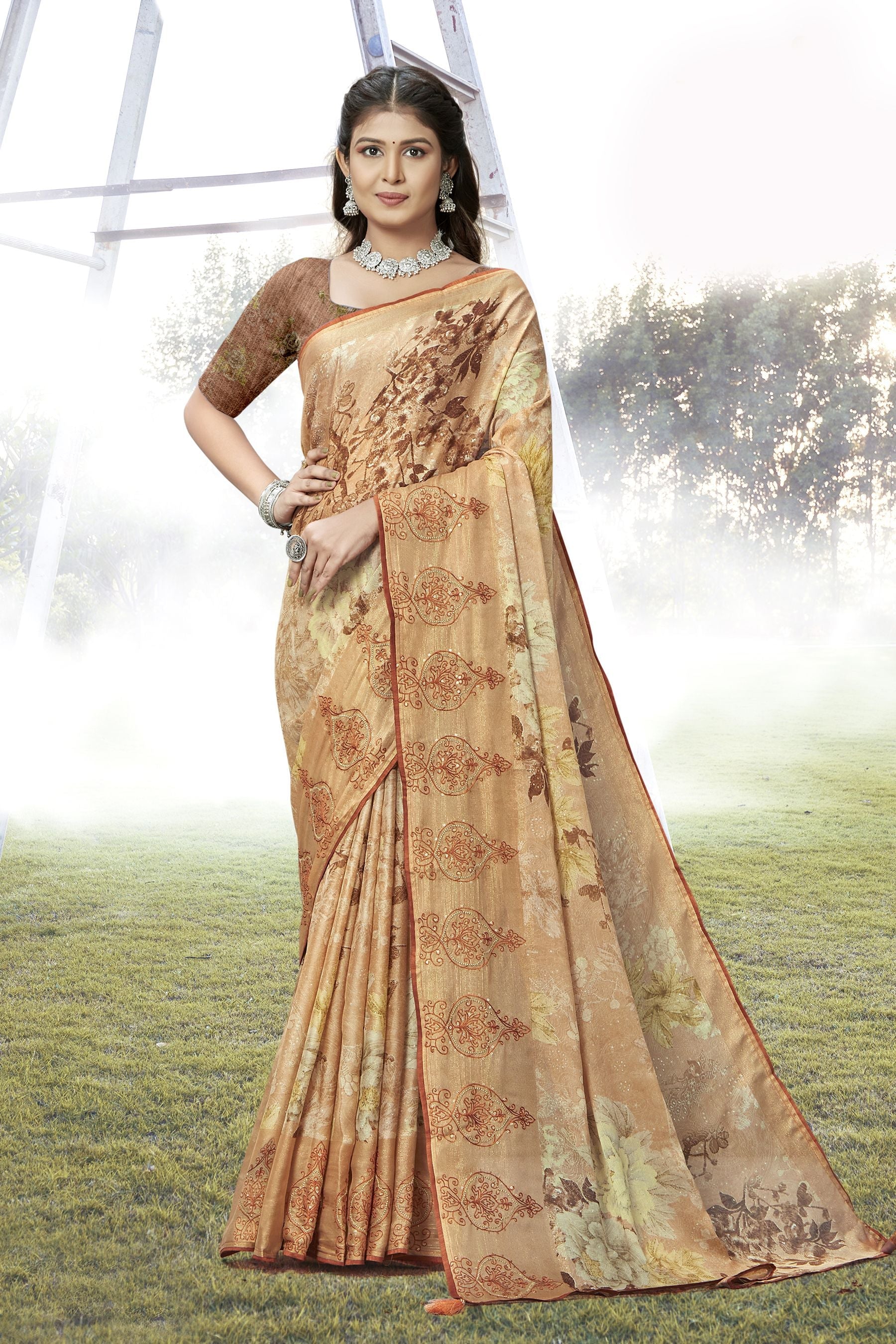 Enchanting Orange Chiffon Art Silk Saree: Perfect Party & Wedding Wear