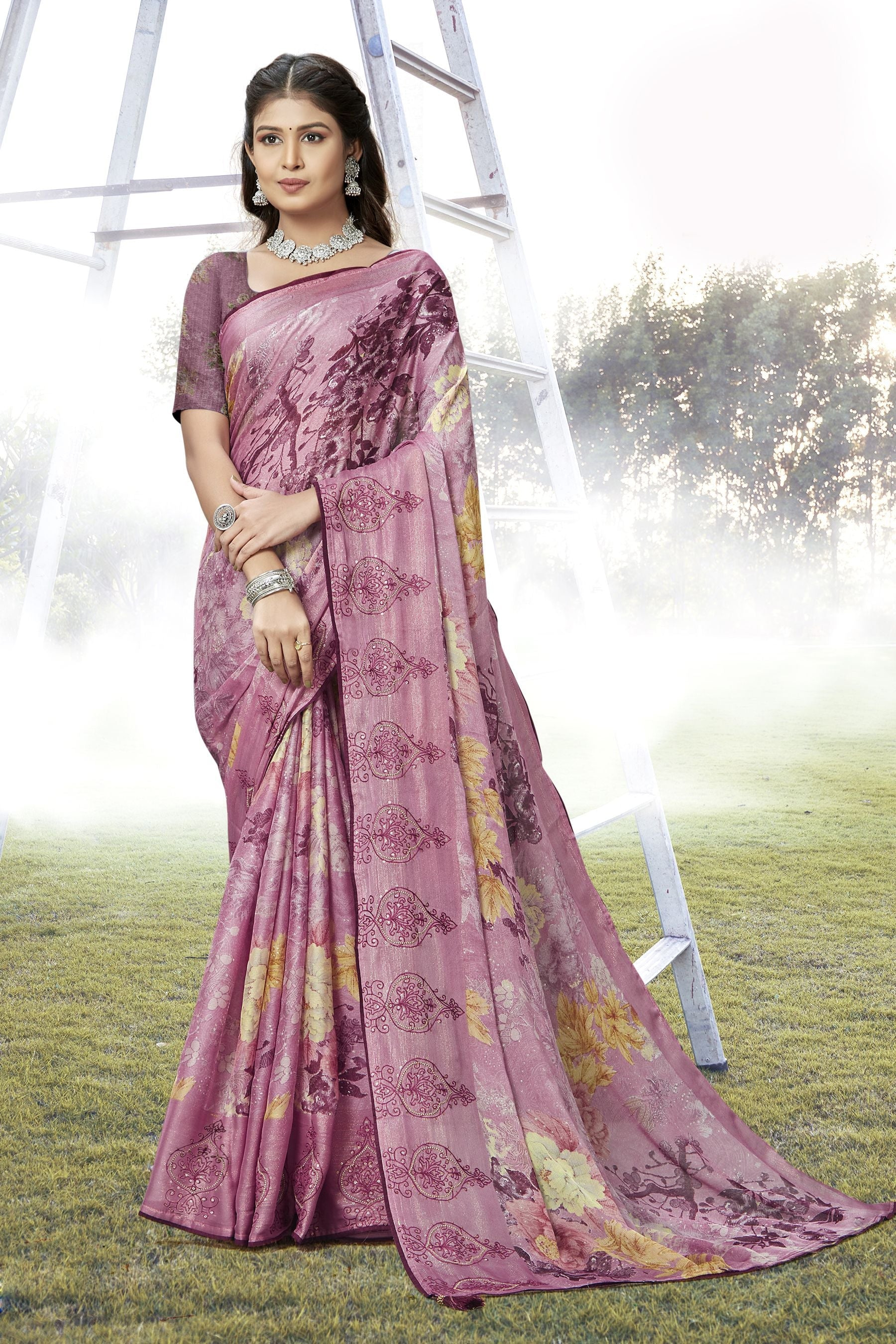 Elegant Purple Chiffon Art Silk Saree for Party & Wedding Wear