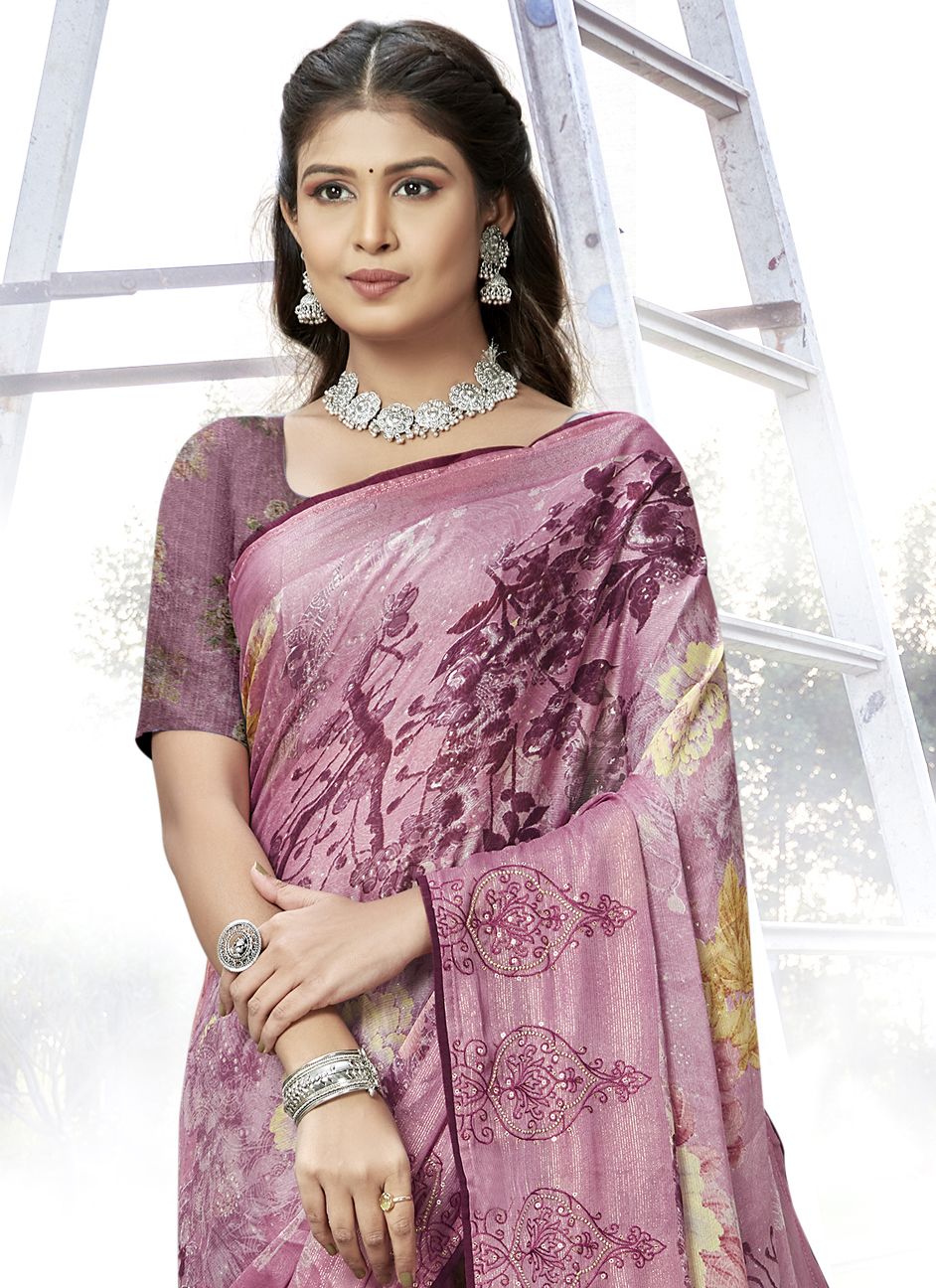 Elegant Purple Chiffon Art Silk Saree for Party & Wedding Wear