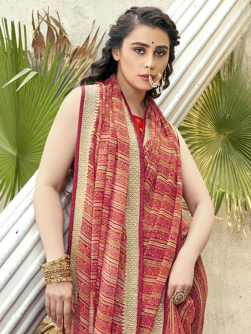 Elegant Red Georgette Art Silk Saree: Perfect for Parties and Weddings