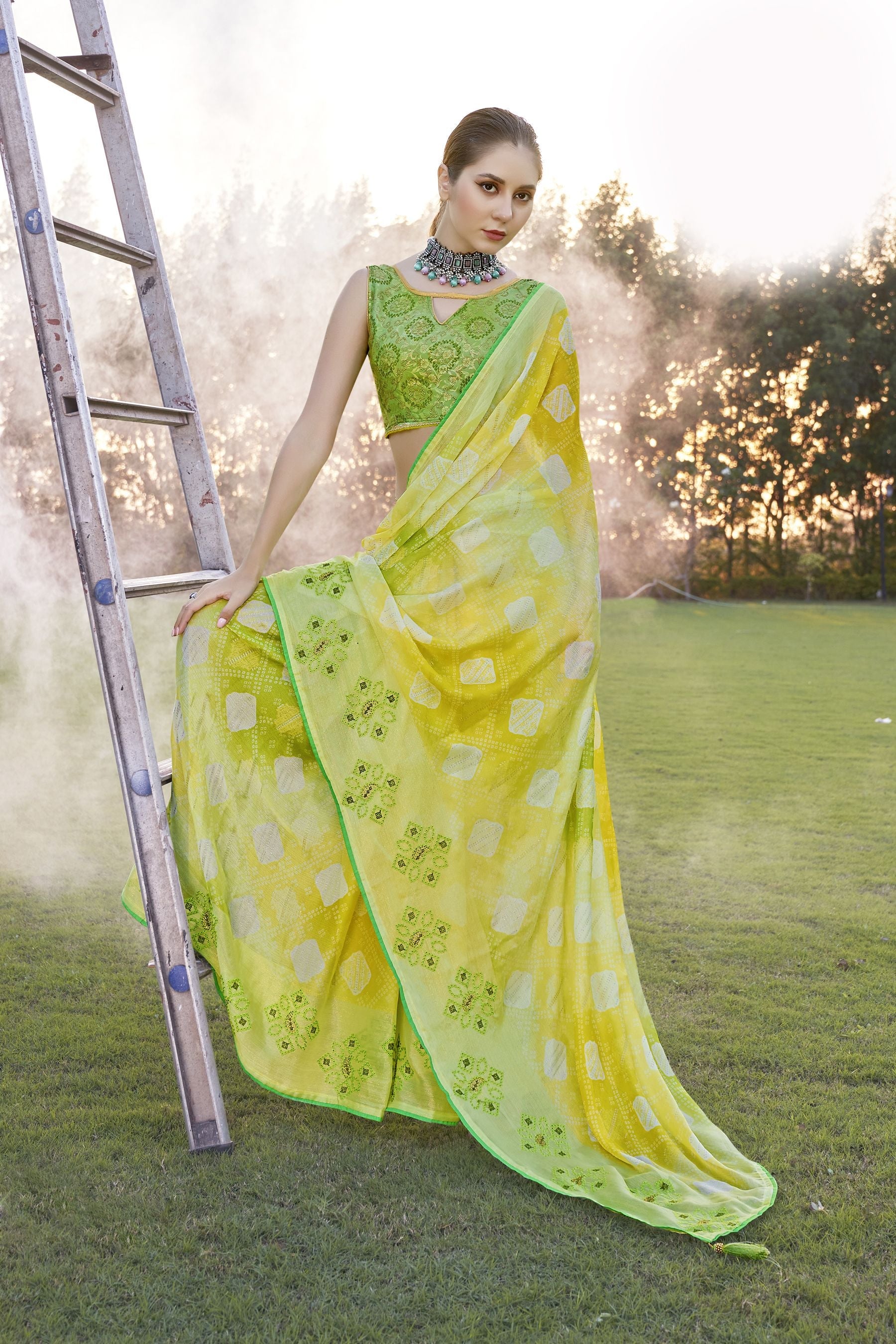 Elegant Green Chiffon Art Silk Saree for Party & Wedding Wear