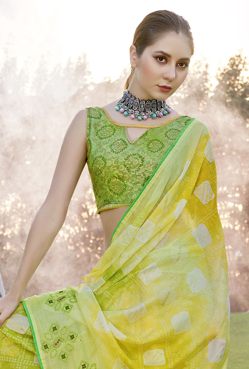 Elegant Green Chiffon Art Silk Saree for Party & Wedding Wear