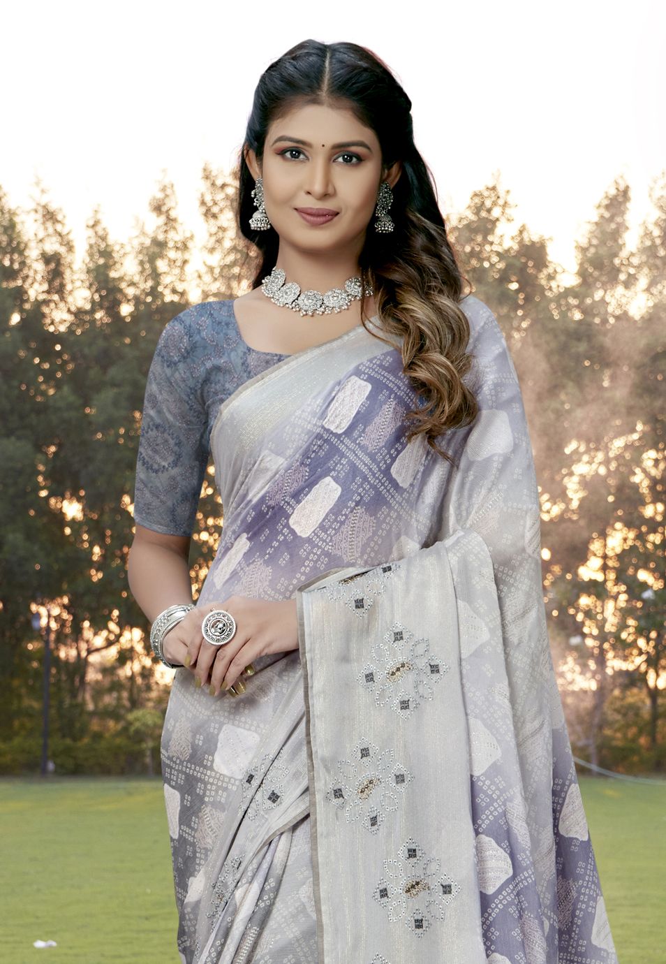 Elegant Grey Chiffon Art Silk Saree for Party & Wedding Wear