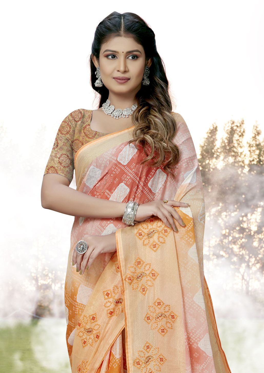 Elegant Orange Chiffon Art Silk Saree for Party & Wedding Wear