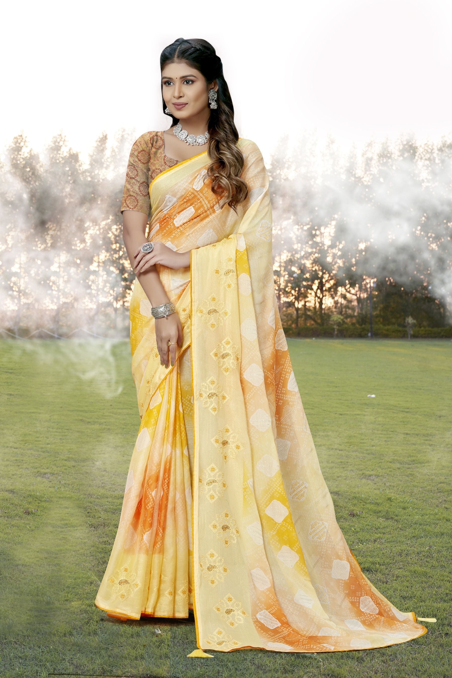 Yellow Chiffon Art Silk Saree: Perfect Party & Wedding Wear