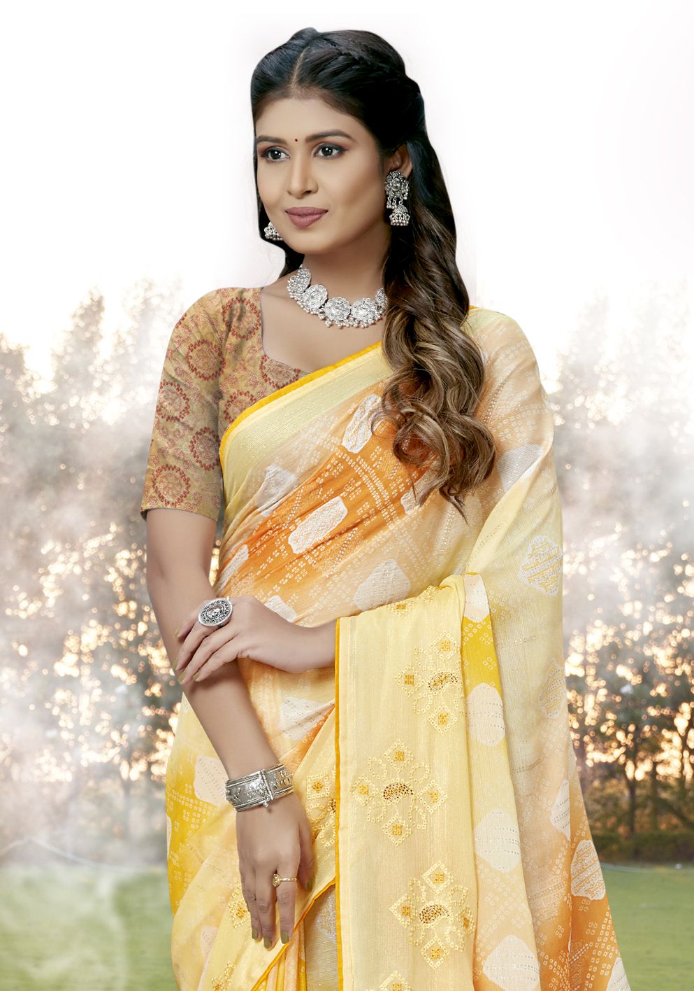 Yellow Chiffon Art Silk Saree: Perfect Party & Wedding Wear