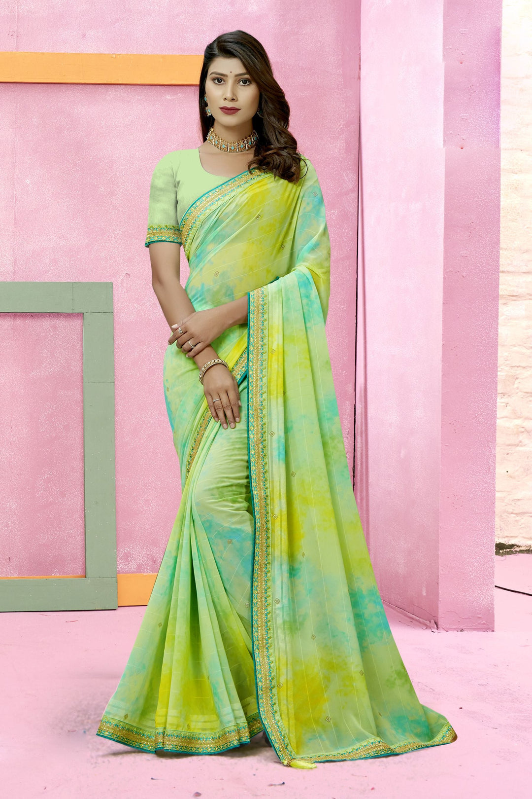 Shop Turquoise Art Silk Cotton Chikankari Saree Festive Wear Online at Best  Price