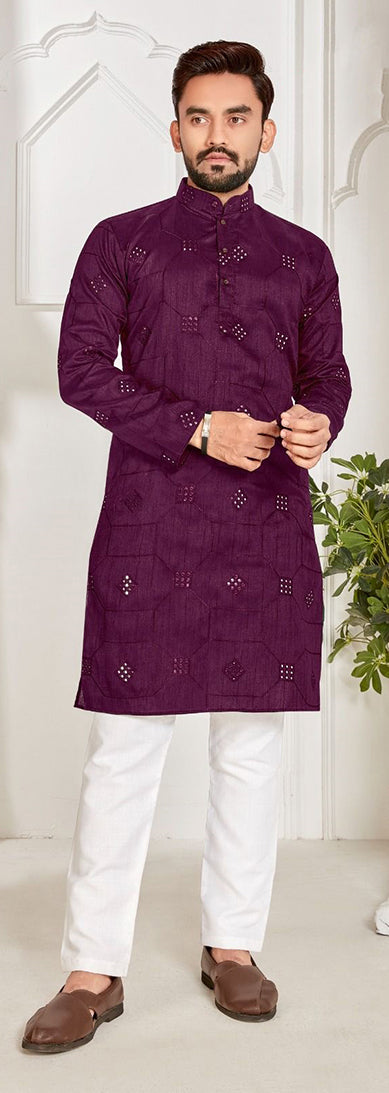 Elegant Wine Men's Kurta in Cotton Slub: Timeless Style and Comfort Combined