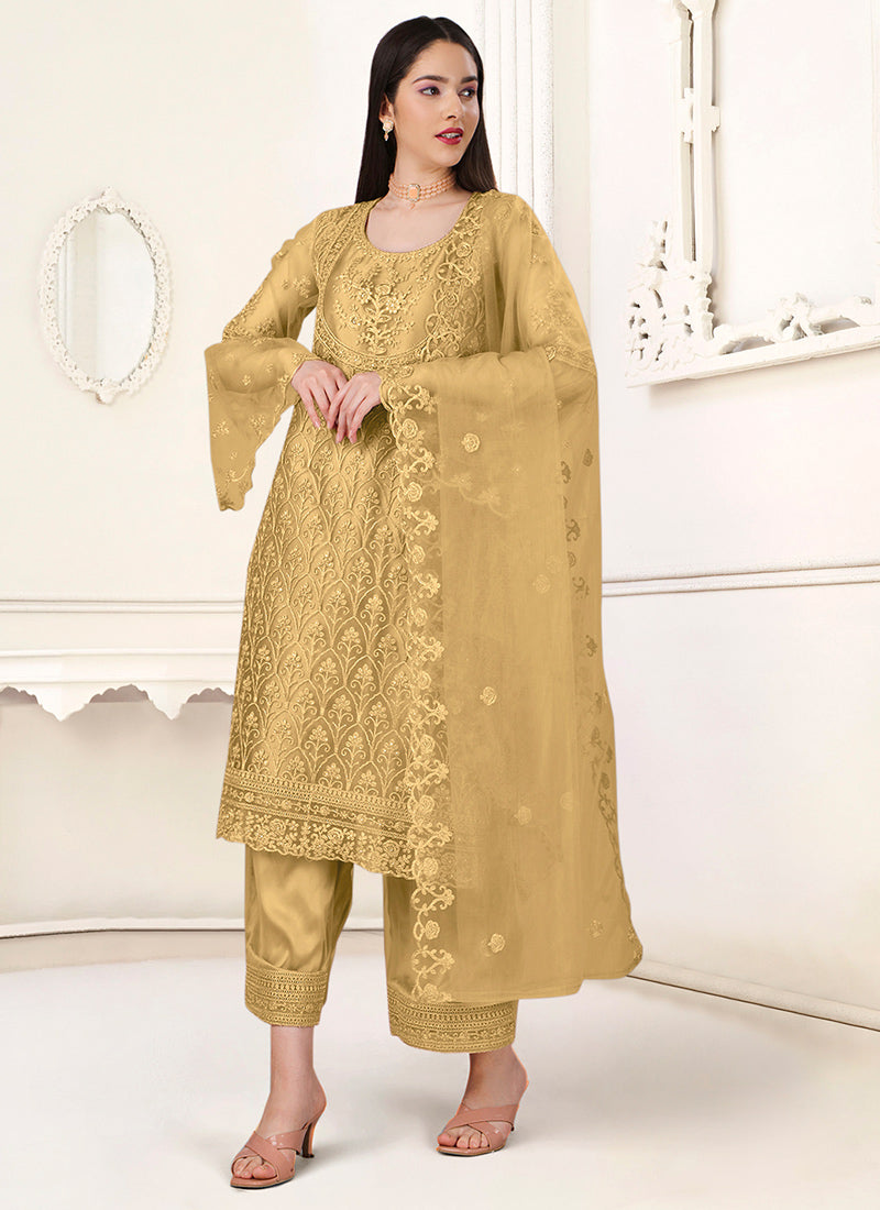 Sunny Elegance: Yellow Net Salwar Kameez for Party & Wedding Glam"