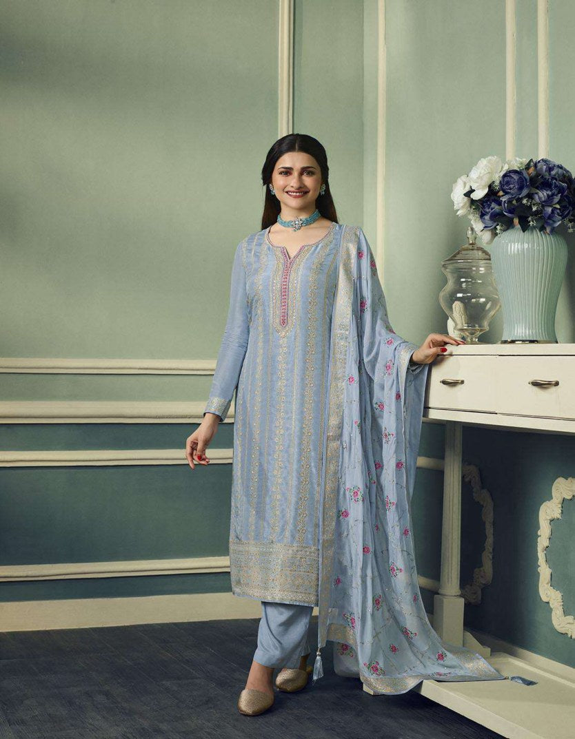 Lavender Dola Jacquard Salwar Suit with Double Zari Elegance