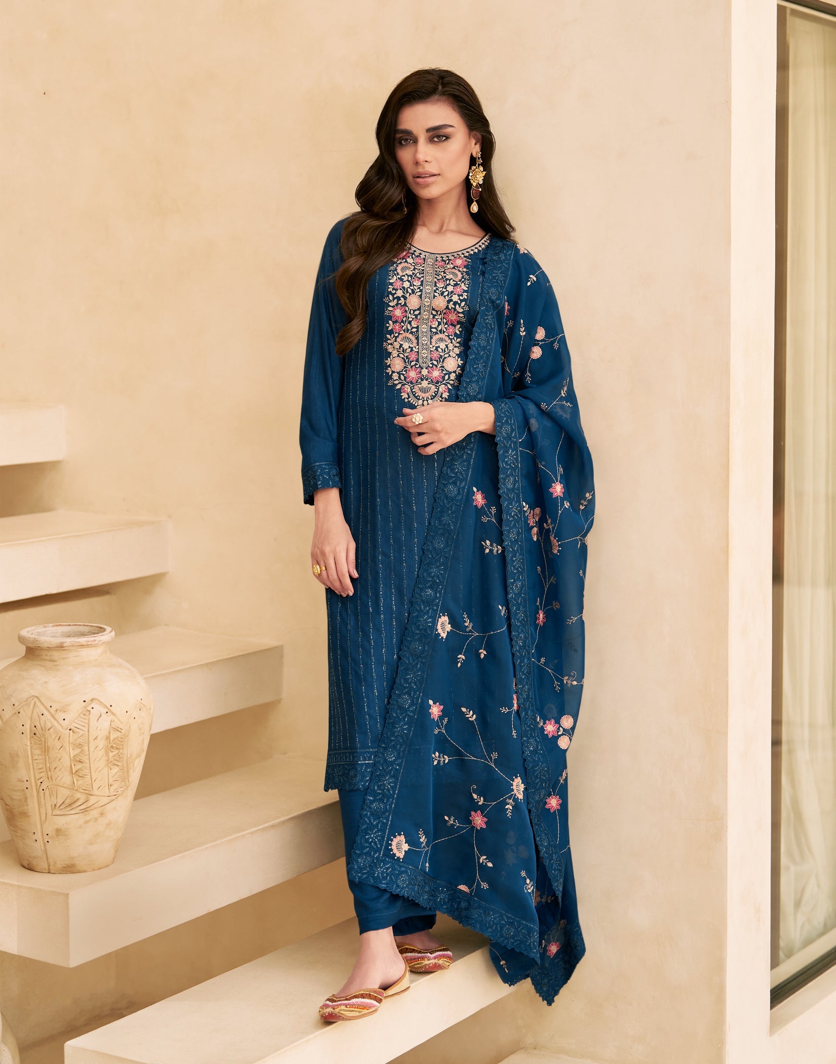 Royal Blue Embroidered Salwar Suit in Dolla Silk for Weddings & Parties