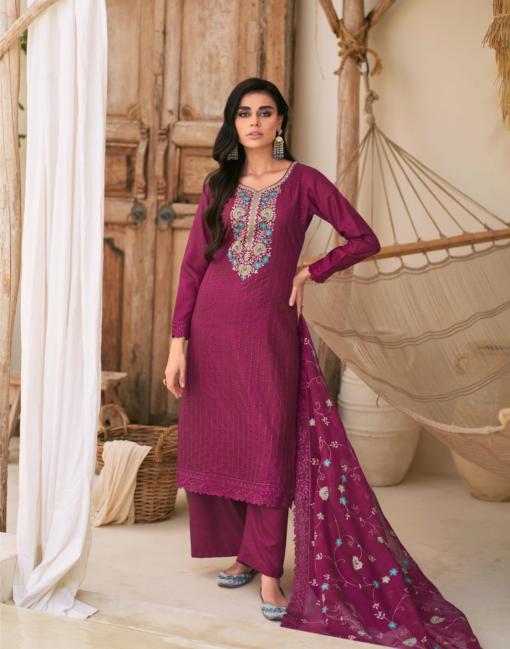 Elegant Pink Embroidered Salwar Suit in Dolla Silk for Weddings & Parties