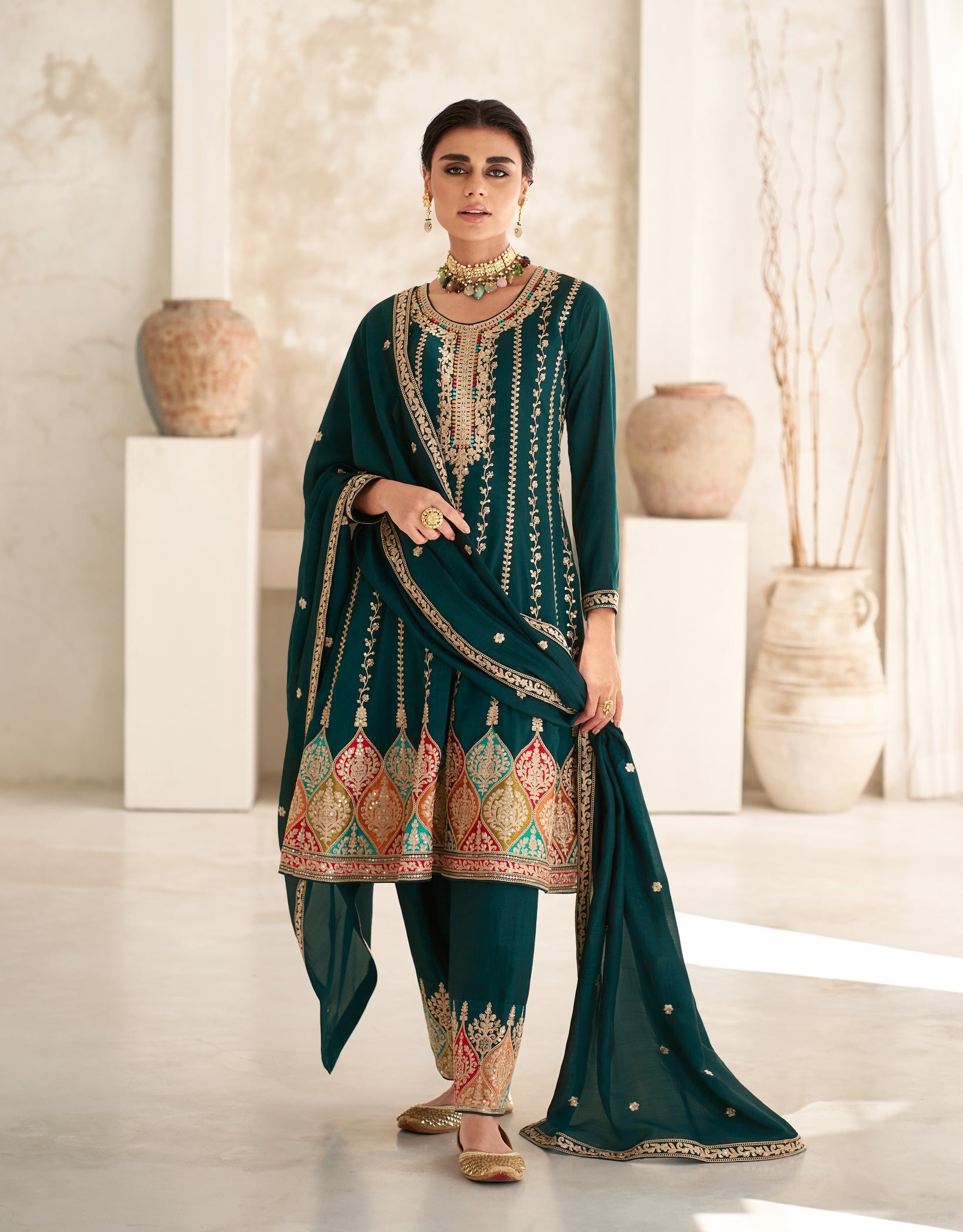 Elegant Green Premium Silk Salwar Suit for Wedding and Party Glamour