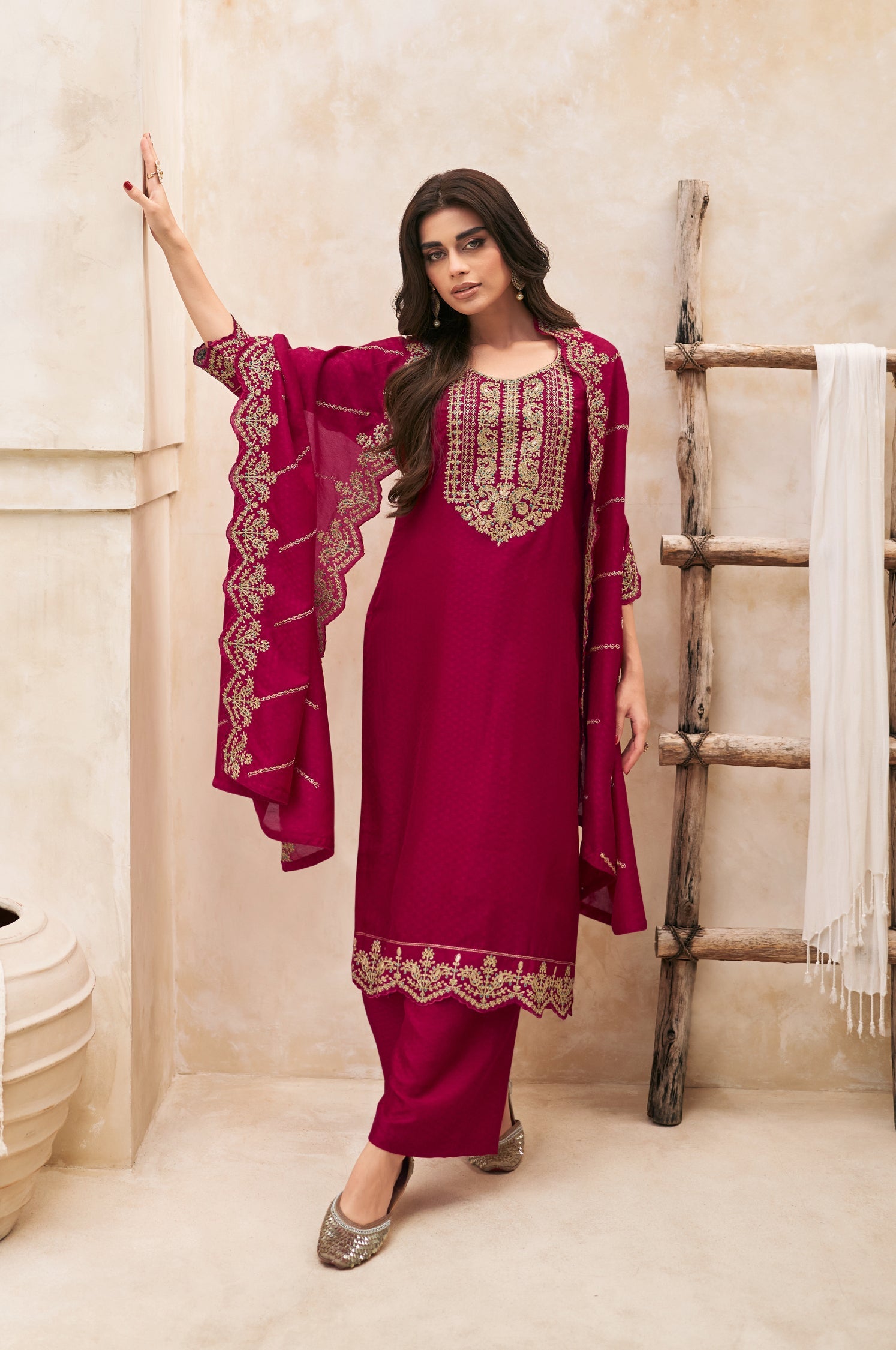 Elegant Pink Butti Silk Salwar Suit for Weddings and Parties